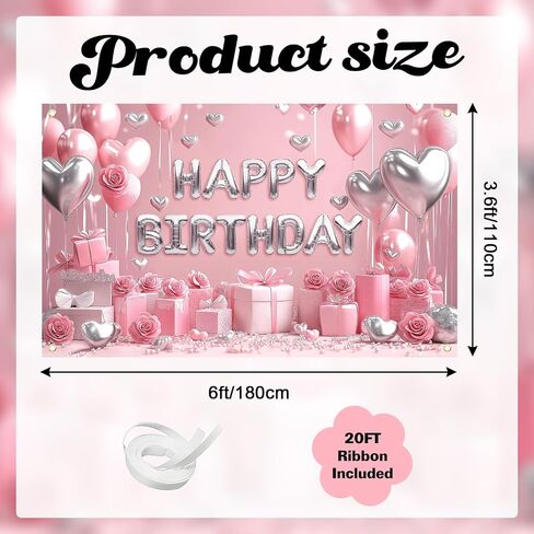 Avezano Pink Happy Birthday Banner for Women Girls Pink Birthday Decorations Banner Princess Backdrop for Indoor Outdoor Party Supplies (6x3.6ft) in Saudi Arabia