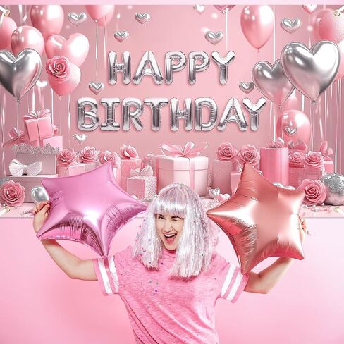 Avezano Pink Happy Birthday Banner for Women Girls Pink Birthday Decorations Banner Princess Backdrop for Indoor Outdoor Party Supplies (6x3.6ft) in Saudi Arabia