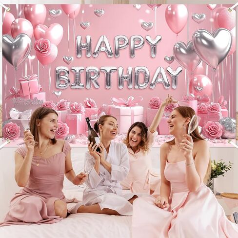 Avezano Pink Happy Birthday Banner for Women Girls Pink Birthday Decorations Banner Princess Backdrop for Indoor Outdoor Party Supplies (6x3.6ft) in Saudi Arabia