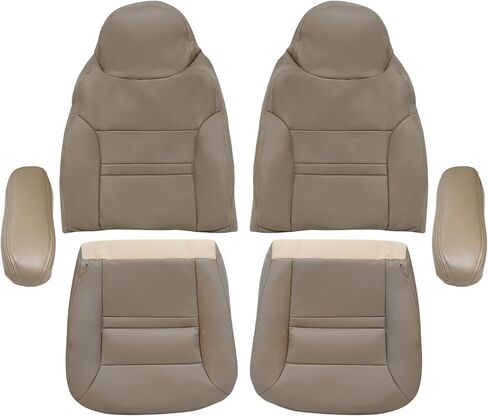 SecosAutoparts Driver & Passenger Side Bottom & Top Lean Back & Armrest Leather Seat Covers Tan Compatible with Ford Excursion Limited XLT 2000 2001 in Saudi Arabia