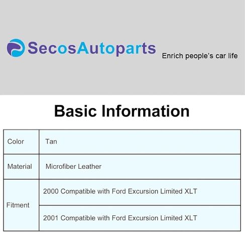 SecosAutoparts Driver & Passenger Side Bottom & Top Lean Back & Armrest Leather Seat Covers Tan Compatible with Ford Excursion Limited XLT 2000 2001 in Saudi Arabia