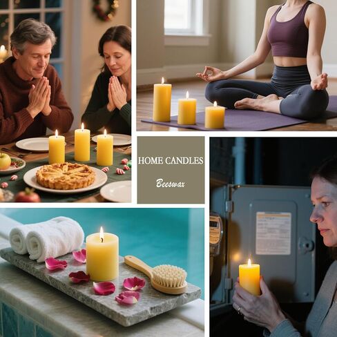 3 قطع شموع عمودية من شمع النحل الطبيعي، شموع شمع النحل النقي 100%، وقت احتراق 35 ساعة، شموع عمودية 1.85 × 3.8 بوصة بدون دخان وبدون قطرات مع رائحة طبيعية لحفلات الصلاة لديكور المنزل (3 قطع) in Kuwait