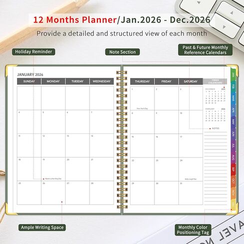 2026 Appointment Book/Planner - 2026 Daily Hourly Planner from Jan. 2026 - Dec. 2026, Weekly appointment Book 2026, 2026 Hourly planner with 20-Minute Interval, 9" x 11", Twin-Wire Binding, Colorful Tabs, Pocket - Green in Saudi Arabia