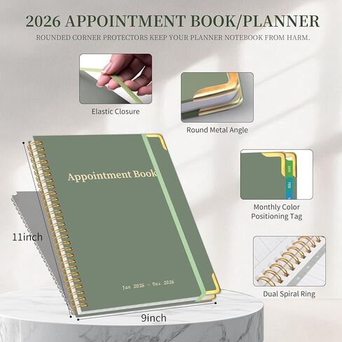 2026 Appointment Book/Planner - 2026 Daily Hourly Planner from Jan. 2026 - Dec. 2026, Weekly appointment Book 2026, 2026 Hourly planner with 20-Minute Interval, 9" x 11", Twin-Wire Binding, Colorful Tabs, Pocket - Green in Saudi Arabia