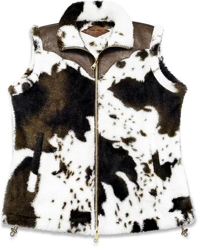 Women's Fuzzy Cow Print Vest Cozy Lightweight Sherpa Fleece Vest for Women Sleeveless Outerwear with Pockets in Saudi Arabia
