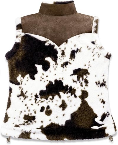 Women's Fuzzy Cow Print Vest Cozy Lightweight Sherpa Fleece Vest for Women Sleeveless Outerwear with Pockets in Saudi Arabia