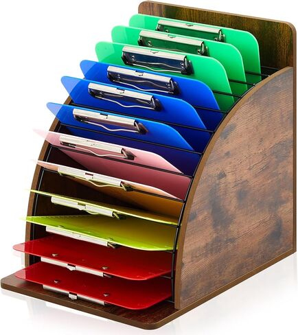 Clipboard Holder Wooden Metal Clipboards Storage Rack with Raised Side Panel Clipboard Organization and Storage for Classroom Office School Teacher, Clip Boards Not Included in Saudi Arabia