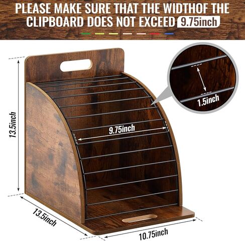 Clipboard Holder Wooden Metal Clipboards Storage Rack with Raised Side Panel Clipboard Organization and Storage for Classroom Office School Teacher, Clip Boards Not Included in Saudi Arabia