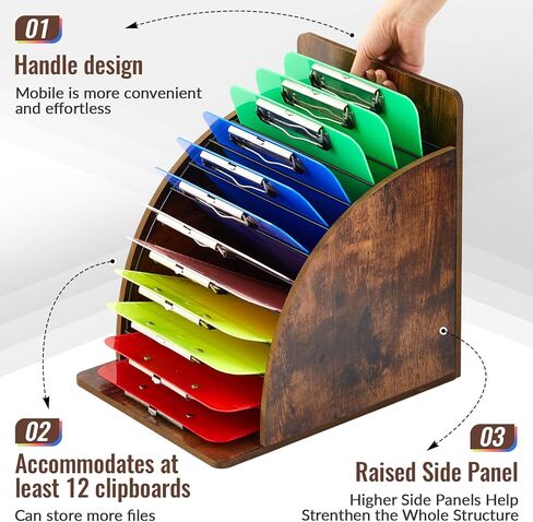 Clipboard Holder Wooden Metal Clipboards Storage Rack with Raised Side Panel Clipboard Organization and Storage for Classroom Office School Teacher, Clip Boards Not Included in Saudi Arabia