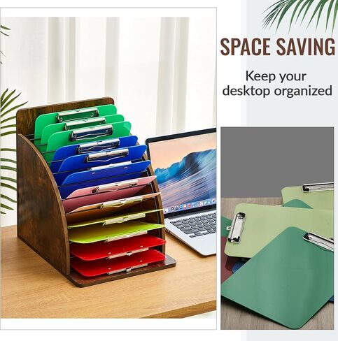 Clipboard Holder Wooden Metal Clipboards Storage Rack with Raised Side Panel Clipboard Organization and Storage for Classroom Office School Teacher, Clip Boards Not Included in Saudi Arabia