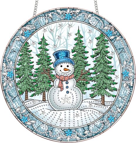Reofrey Hanging Diamond Art Kits for Adults - 8x8 Inch Christmas Snowman Acrylic Board Double Sided Pattern Crystal Small Diamond Art Suncatcher Pendant, for Home Wall Window Decoration Handmade Gift in Saudi Arabia