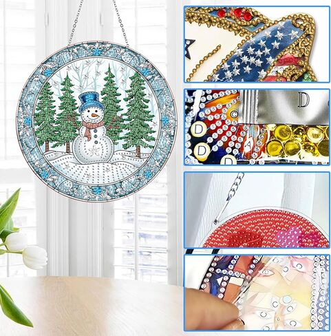 Reofrey Hanging Diamond Art Kits for Adults - 8x8 Inch Christmas Snowman Acrylic Board Double Sided Pattern Crystal Small Diamond Art Suncatcher Pendant, for Home Wall Window Decoration Handmade Gift in Saudi Arabia