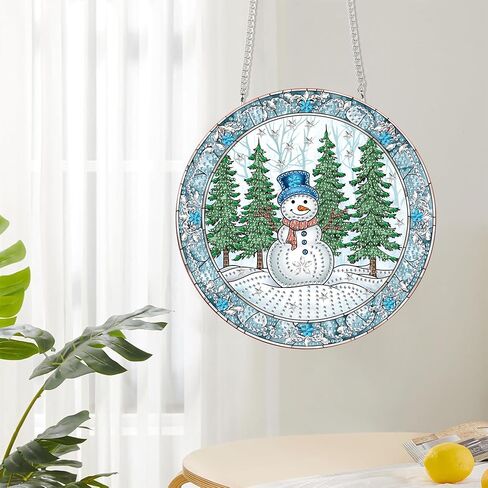Reofrey Hanging Diamond Art Kits for Adults - 8x8 Inch Christmas Snowman Acrylic Board Double Sided Pattern Crystal Small Diamond Art Suncatcher Pendant, for Home Wall Window Decoration Handmade Gift in Saudi Arabia