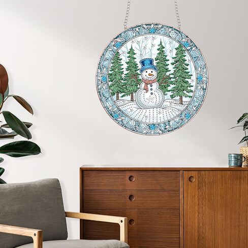Reofrey Hanging Diamond Art Kits for Adults - 8x8 Inch Christmas Snowman Acrylic Board Double Sided Pattern Crystal Small Diamond Art Suncatcher Pendant, for Home Wall Window Decoration Handmade Gift in Saudi Arabia