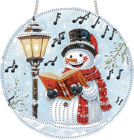 Reofrey Hanging Diamond Art Kits for Adults - 8x8 Inch Christmas Snowman Acrylic Board Double Sided Pattern Crystal Small Diamond Art Suncatcher Pendant, for Home Wall Window Decoration Handmade Gift in Saudi Arabia