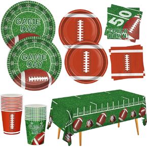 Football Party Supplies Set for 24 Guests, Game Day & Tailgate Decorations Kit with Plates, Cups, Napkins and Tablecloth, Football Birthday Party Supplies for Sports Fans in Saudi Arabia