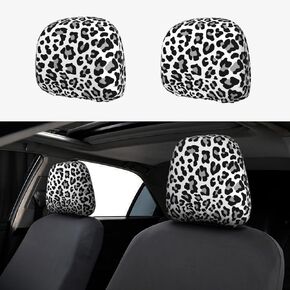Black, White and Grey Leopard Print 2pcs Personalized Embroidery Truck SUV Car Seat Headrest Cover Auto Accessories in Kuwait