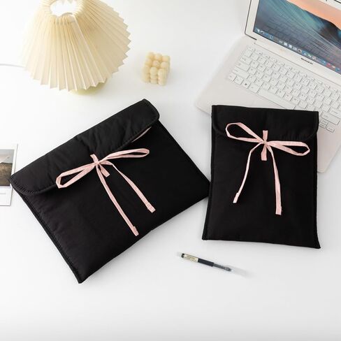 Cute Y2K Bowtie Laptop Sleeve Puffy Notebook Bag 11-14 Inch Tablet Bag Cutecore Ipad Sleeve for Women (13-14 Inch,White) in Kuwait