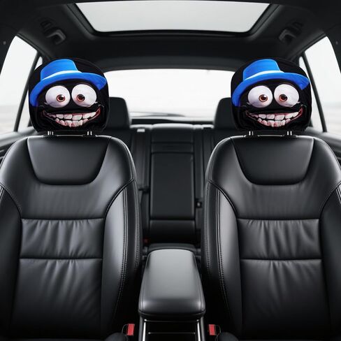 2pcs Funny Cartoon Car Headrest Covers, Universal Cute Cartoon Big Eyes Car Seat Head Rest Protector with Exaggerated Expression for Auto Front Seat Decor Supplies in Saudi Arabia