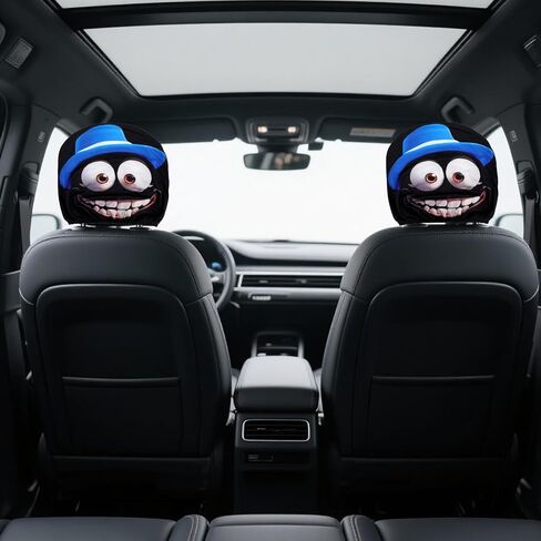 2pcs Funny Cartoon Car Headrest Covers, Universal Cute Cartoon Big Eyes Car Seat Head Rest Protector with Exaggerated Expression for Auto Front Seat Decor Supplies in Saudi Arabia