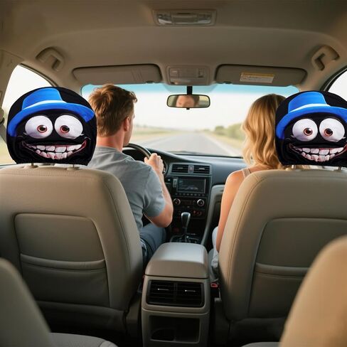 2pcs Funny Cartoon Car Headrest Covers, Universal Cute Cartoon Big Eyes Car Seat Head Rest Protector with Exaggerated Expression for Auto Front Seat Decor Supplies in Saudi Arabia
