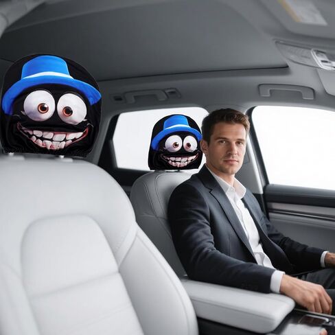 2pcs Funny Cartoon Car Headrest Covers, Universal Cute Cartoon Big Eyes Car Seat Head Rest Protector with Exaggerated Expression for Auto Front Seat Decor Supplies in Saudi Arabia