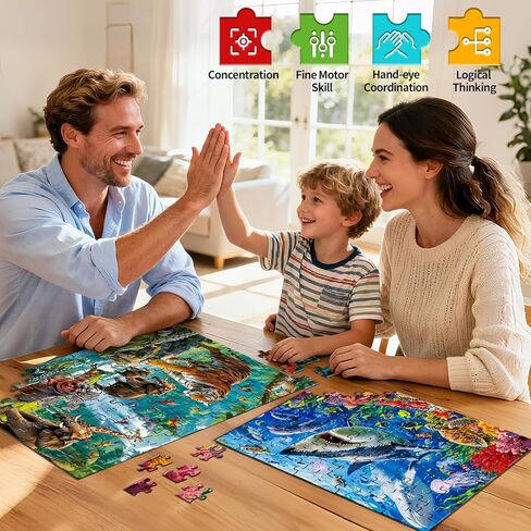 Puzzles for Kids Ages 4-6, 2 x 100 Pieces Jigsaw Puzzles for Kids Ages 3 4 5 6, Forest Animals and Underwater Ocean Puzzle Learning & Educational Games Birthday Xmas Gift for Boys Girls Toddlers 3-8 in Saudi Arabia