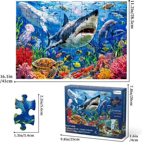 Puzzles for Kids Ages 4-6, 2 x 100 Pieces Jigsaw Puzzles for Kids Ages 3 4 5 6, Forest Animals and Underwater Ocean Puzzle Learning & Educational Games Birthday Xmas Gift for Boys Girls Toddlers 3-8 in Saudi Arabia
