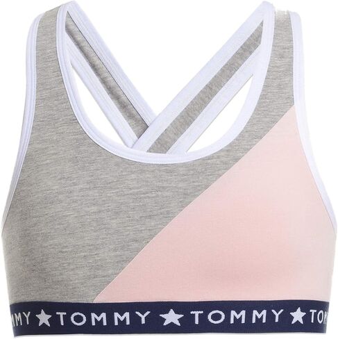 Tommy Hilfiger Girls' Crop Sports Bra (Pack of 2), Racerback Straps & Soft Elastic Waistband, Cotton & Spandex, White Blush in Saudi Arabia