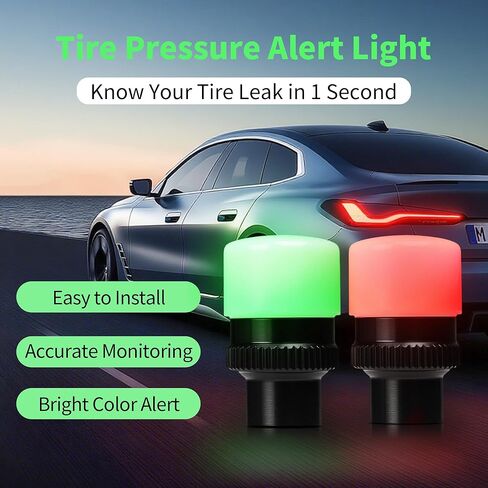 4 Pack 35PSI Flashing LED Tire Pressure Monitoring Valve Caps, Schrader Valve Fit, 1-Year Battery, Anti-Theft Lock, Aluminum Alloy – Universal for Car, SUV, Motorcycle, E-Bike (Black) in Saudi Arabia