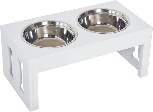 PawHut 23" Modern Decorative Dog Bone Wooden Heavy Duty Pet Food Bowl Elevated Feeding Station - Black in Kuwait