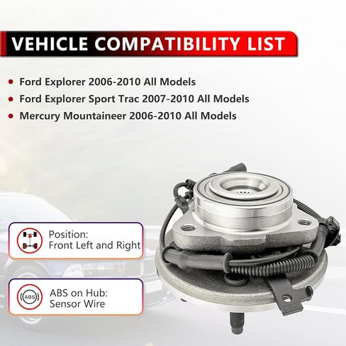 515078 2 قطعة محمل محور العجلة الأمامية لسيارة Ford Explorer Sport Trac 2007-2010، لـ Explorer 2006-2010، لـ Mercury Mountaineer 2006-2010، 5 العروات ث/ABS in Saudi Arabia