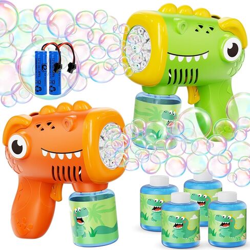 Kids Bubble Gun 2 Pack Dino Bubble Machine Gun for Toddlers with 4 Bubbles Solution Automatic 13-Hole Bubbles Blower Maker Bubbles for Kids Party Favors Stocking Stuffers Birthday Gift for Boys Girls in Saudi Arabia
