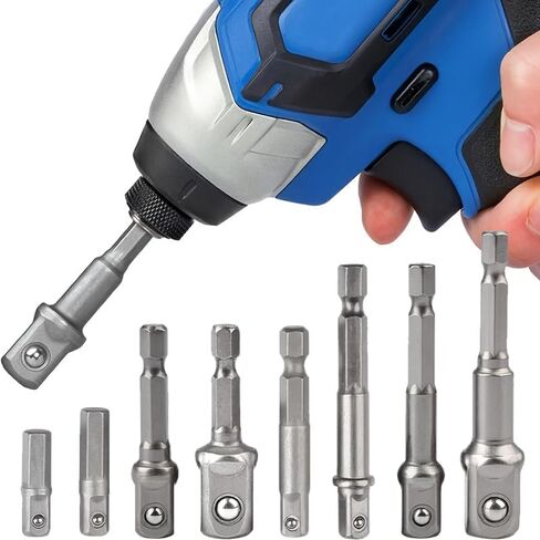 8PCS Drill Socket Adapter Set – Alloy Steel Short & Long Extension Bars, 1/2" 3/8" 1/4" Drive Impact Socket Adapters for Power Tools & Automotive Repairs in Saudi Arabia