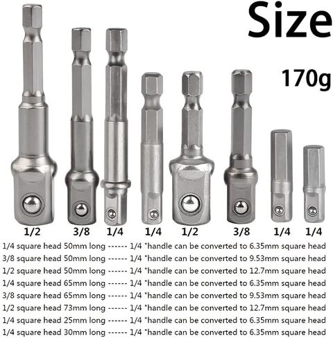 8PCS Drill Socket Adapter Set – Alloy Steel Short & Long Extension Bars, 1/2" 3/8" 1/4" Drive Impact Socket Adapters for Power Tools & Automotive Repairs in Saudi Arabia