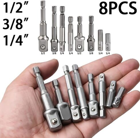 8PCS Drill Socket Adapter Set – Alloy Steel Short & Long Extension Bars, 1/2" 3/8" 1/4" Drive Impact Socket Adapters for Power Tools & Automotive Repairs in Saudi Arabia