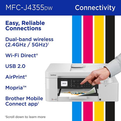 حزمة طابعة Brother INKvestment MFC-J4355DW اللاسلكية الكل في واحد النافثة للحبر مع حزمة حماية لمدة 26 شهرًا من Deco Gear CPS، وأساسيات الطابعة Tech Smart USA، وكابل الطابعة الأساسية Deco وكابل HDMI in Saudi Arabia