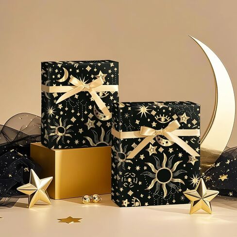لفافة ورق تغليف جالاكسي من WRAPAHOLIC - لفافة صغيرة - 17 بوصة × 16.5 قدم - ورق تغليف سماوي باللونين الأسود والذهبي لنجمة الفضاء القمرية لأعياد الميلاد والزفاف وحفلات استقبال المولود الجديد in Saudi Arabia