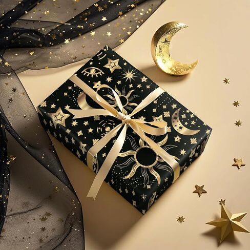 لفافة ورق تغليف جالاكسي من WRAPAHOLIC - لفافة صغيرة - 17 بوصة × 16.5 قدم - ورق تغليف سماوي باللونين الأسود والذهبي لنجمة الفضاء القمرية لأعياد الميلاد والزفاف وحفلات استقبال المولود الجديد in Saudi Arabia