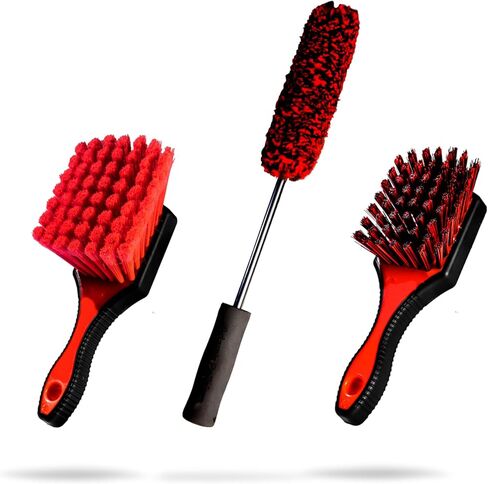 Adam's Wheel & Tire Brush Kit (3-Item) - Includes Wheel Brush, Tire Brush & Barrel Brush for Cleaning Rubber, Plastic, Chrome, Metal, Aluminum, Rim & Spoke Surfaces in Saudi Arabia