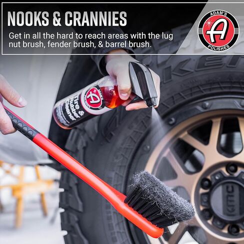 Adam's Wheel & Tire Brush Kit (3-Item) - Includes Wheel Brush, Tire Brush & Barrel Brush for Cleaning Rubber, Plastic, Chrome, Metal, Aluminum, Rim & Spoke Surfaces in Saudi Arabia