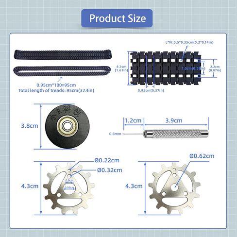 Adjustable Robot Tank Track Kit with Drive Gears & Pin Removal Tool – Durable Tracks for DIY RC Cars, Robotics Projects, and Model Vehicles in Saudi Arabia