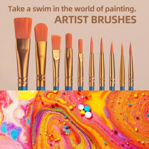 مجموعة فُرش رسم للفنانين متعددة الاستخدامات مكونة من 10 - مثالية للألوان المائية والغواش والرسم الزيتي - والتي يجب اقتناؤها للفنانين وطلاب الفنون - وتتضمن مجموعة من فرش الطلاء والأقلام الملونة. in Saudi Arabia