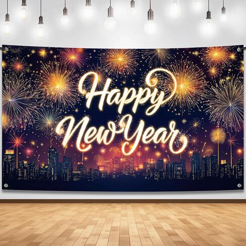كاتش أون، لافتة XtraLarge Happy New Year - 72x44 بوصة | خلفية سنة جديدة سعيدة لزينة العام الجديد 2026 | لافتة NYE Eve لديكورات NYE 2026 | لوازم حفلات رأس السنة الجديدة 2026 in Kuwait