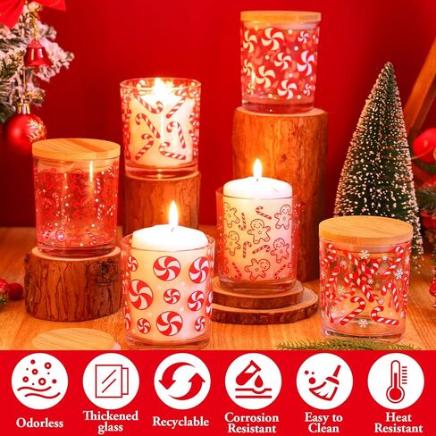 Whaline 12 Pcs Christmas Glass Candle Jars with Cork Lids Red Peppermint Gingerbread Candy Cane Clear Empty Container for Candle Making Storing Xmas Holiday Party Decor in Saudi Arabia