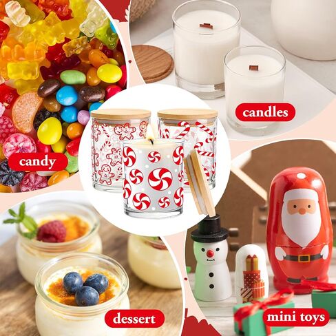 Whaline 12 Pcs Christmas Glass Candle Jars with Cork Lids Red Peppermint Gingerbread Candy Cane Clear Empty Container for Candle Making Storing Xmas Holiday Party Decor in Saudi Arabia