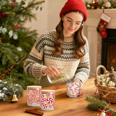 Whaline 12 Pcs Christmas Glass Candle Jars with Cork Lids Red Peppermint Gingerbread Candy Cane Clear Empty Container for Candle Making Storing Xmas Holiday Party Decor in Saudi Arabia