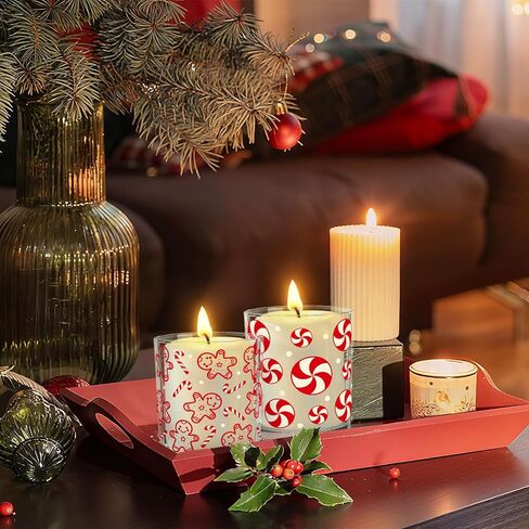 Whaline 12 Pcs Christmas Glass Candle Jars with Cork Lids Red Peppermint Gingerbread Candy Cane Clear Empty Container for Candle Making Storing Xmas Holiday Party Decor in Saudi Arabia