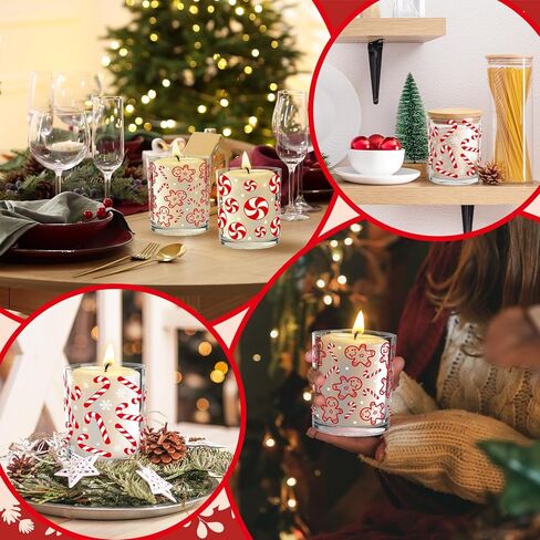 Whaline 12 Pcs Christmas Glass Candle Jars with Cork Lids Red Peppermint Gingerbread Candy Cane Clear Empty Container for Candle Making Storing Xmas Holiday Party Decor in Saudi Arabia