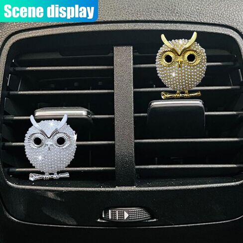 2PCS Bling Owl Car Air Vent Clips, Crystal Rhinestone Auto Air Conditioning Outlet Clip, Animal Air Freshener Diffuser Charm, Cute Car Interior Decoration Accessory for Women (Owl) in Saudi Arabia
